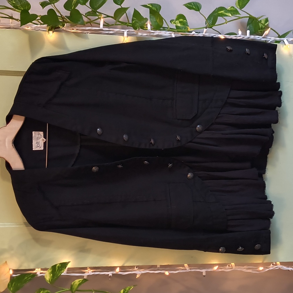 Women's Jolt Drape Fringe Black Blazer Cardigan Suit Jacket S